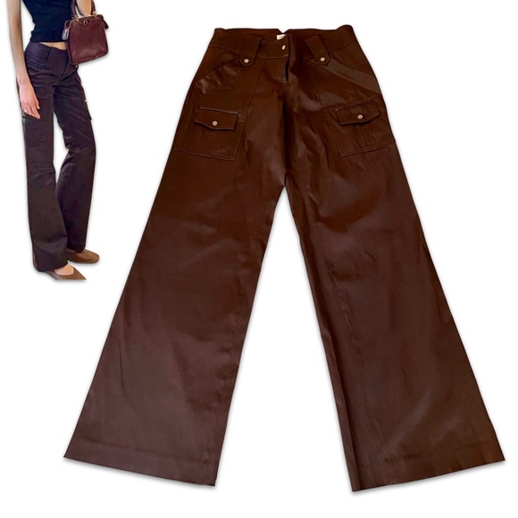 Vintage Cache Satin Finish Brown Wide Leg high waisted Pants dressy size 6 y2k - Picture 1 of 7